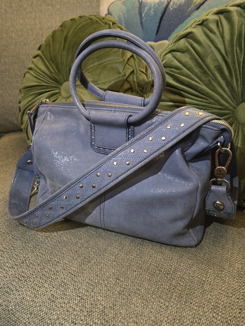 HOBO Light Blue Sheila Medium Satchel with Studded Strap